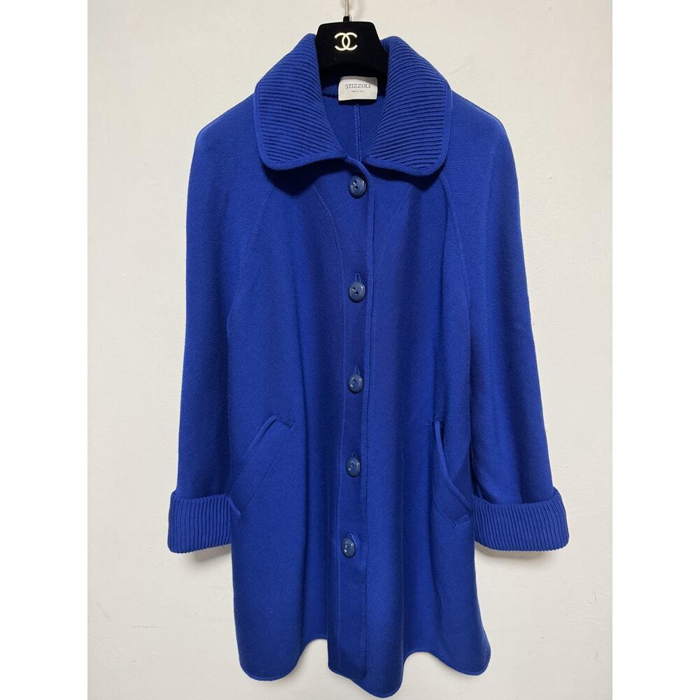 Stizzoli Wool Coat Womens 42 Blue Knit Button Front Pockets Luxe Made in Italy